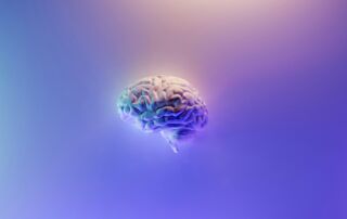 Slika prikazuje shemo možganov na modrem ozadju.