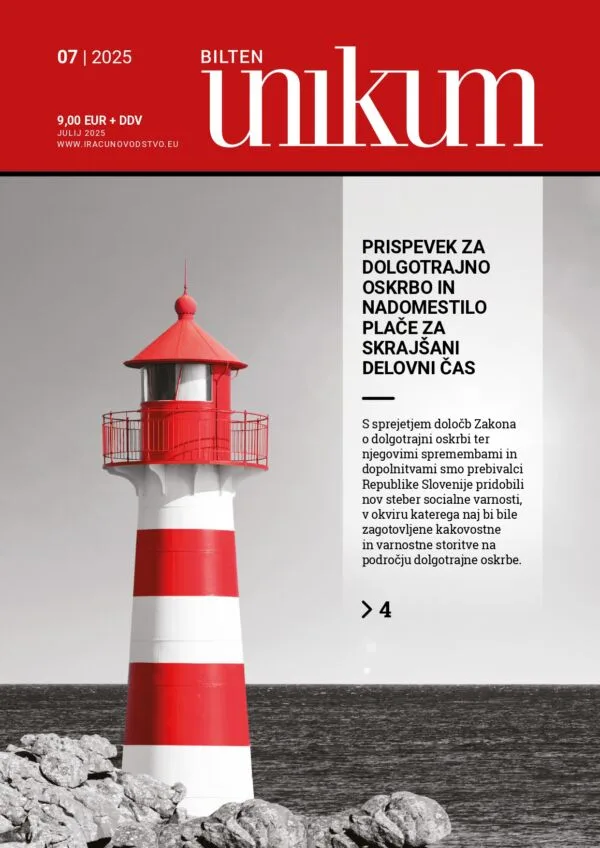 Slika prikazuje naslovnico biltena Unikum, na kateri je rdeče bel svetilnik in naslov teme meseca.