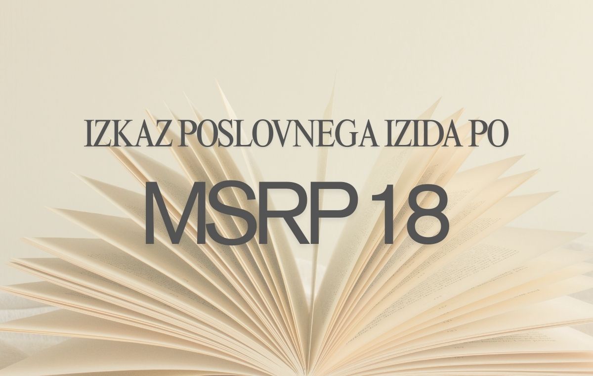 Slika prikazuje liste v odprti knjigi v ozadju in z napisamo Izkaz poslovnega izida po MSRP.